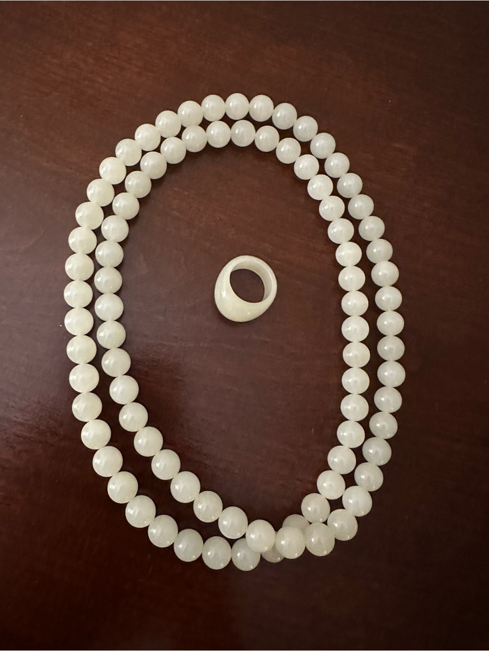 White Jade Beaded Necklace and Ring Set